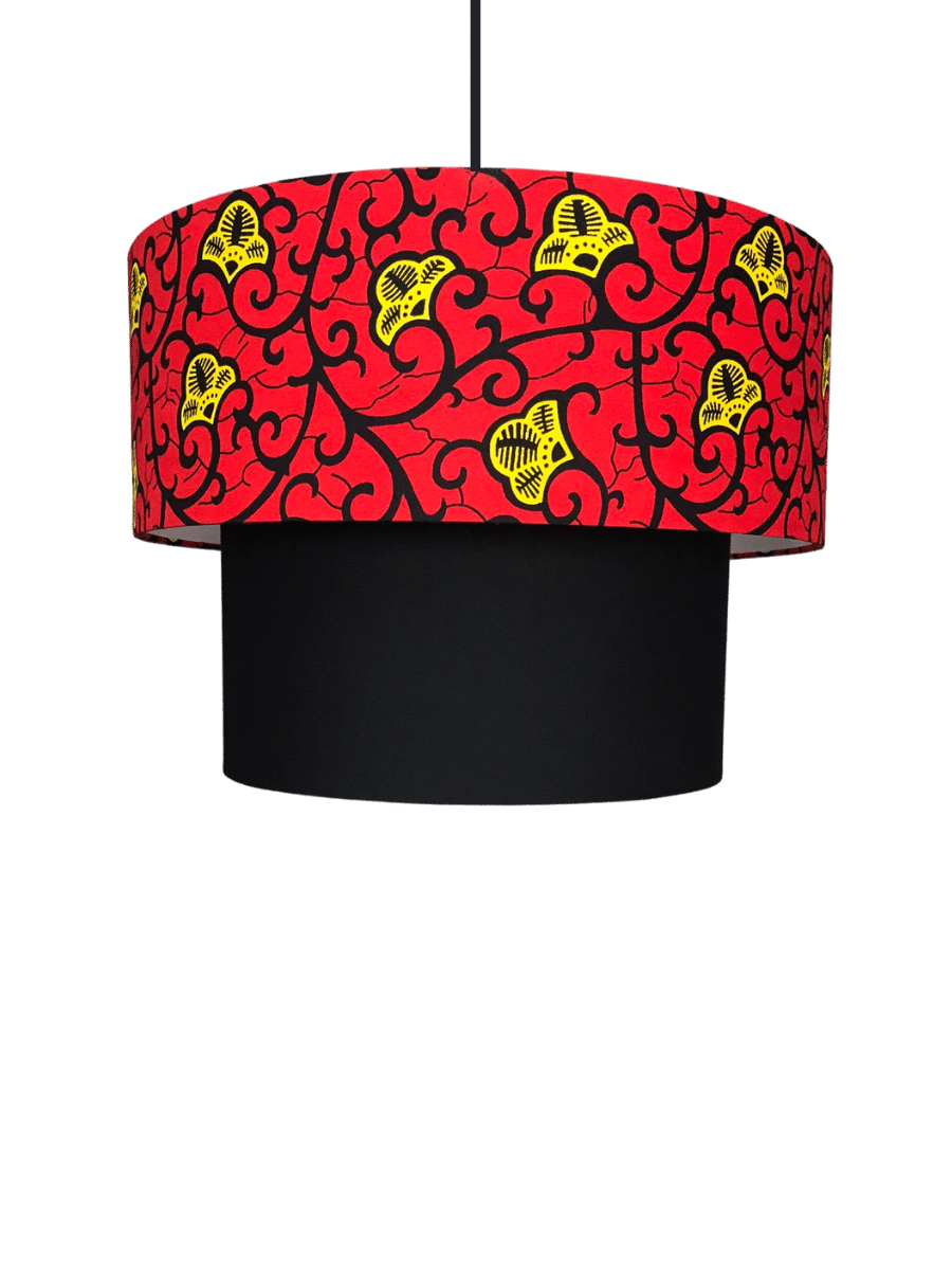 Black and red print ankara 2 tier lampshade - Bold Concept Interiors